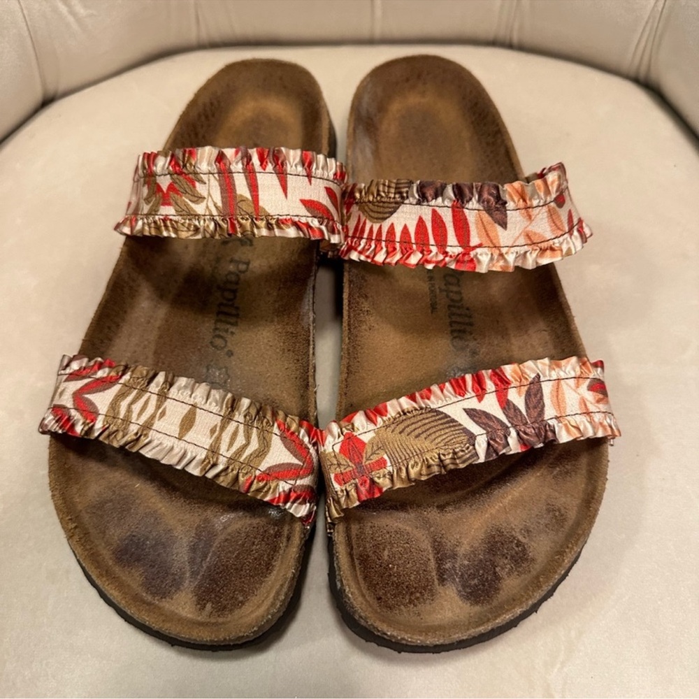 Papillio Birkenstock Curaçao floral motif stretch leather sandals size 9.5